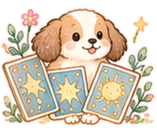 子犬とタロットカード