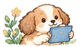 タブレットを持つ子犬