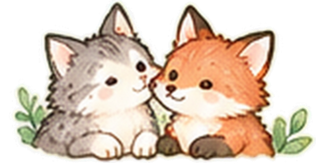 寄り添う猫とキツネ