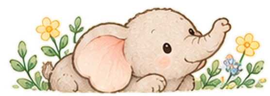 花畑でくつろぐゾウ