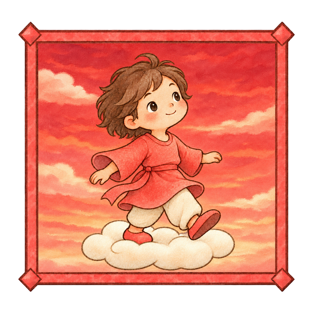 赤い空歩く人